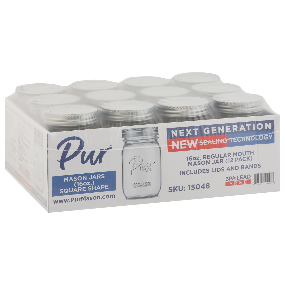 slide 4 of 9, PUR 16 Ounces Square Shape Regular Mouth Mason Jar 12 ea, 12 ct