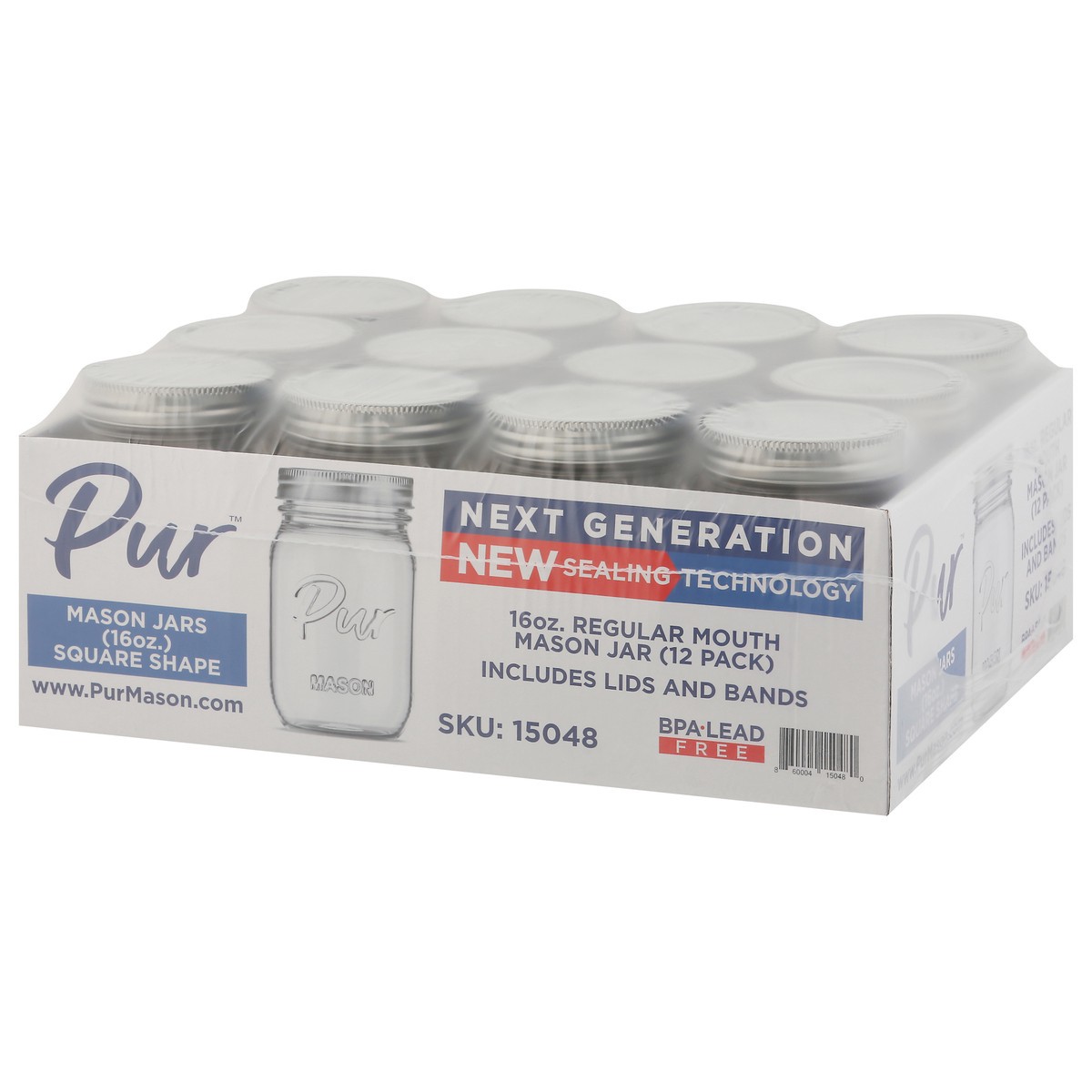 slide 2 of 9, PUR 16 Ounces Square Shape Regular Mouth Mason Jar 12 ea, 12 ct