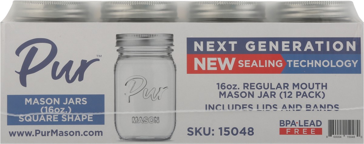 slide 6 of 9, PUR 16 Ounces Square Shape Regular Mouth Mason Jar 12 ea, 12 ct