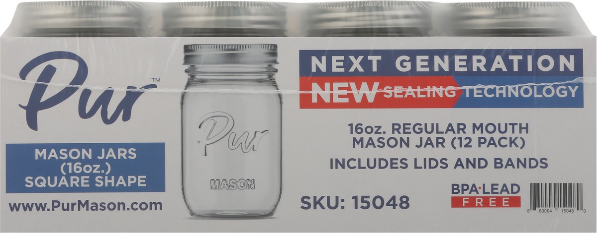 slide 3 of 9, PUR 16 Ounces Square Shape Regular Mouth Mason Jar 12 ea, 12 ct