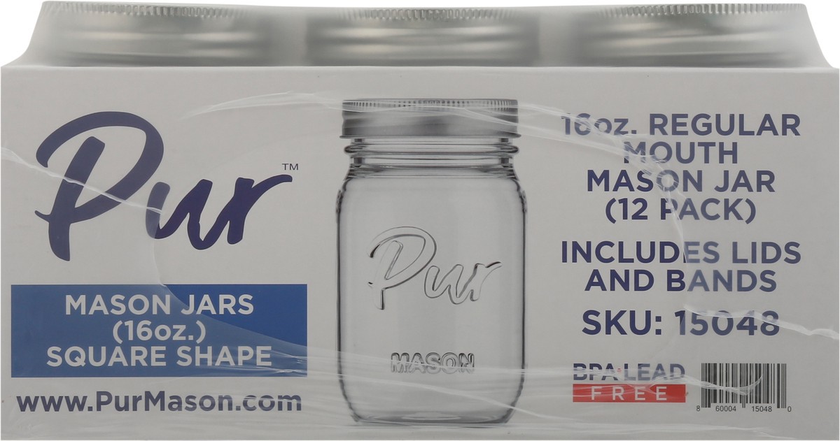 slide 7 of 9, PUR 16 Ounces Square Shape Regular Mouth Mason Jar 12 ea, 12 ct