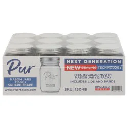PUR 16 Ounces Square Shape Regular Mouth Mason Jar 12 ea