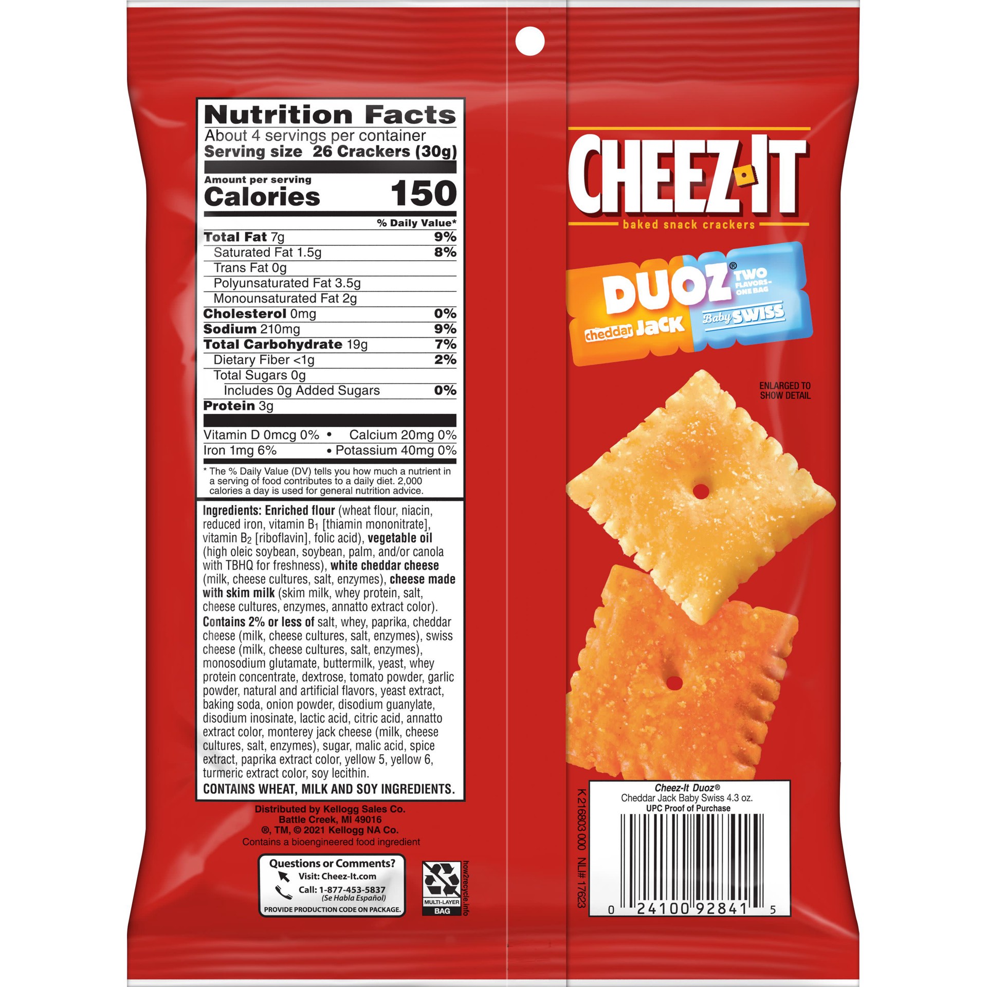 slide 2 of 5, Cheez-It DUOZ Crackers, Baked Snack Crackers, Office and Kids Snacks, Cheddar Jack and Baby Swiss, 4.3oz Pouch, 1 Pouch, 4.3 oz