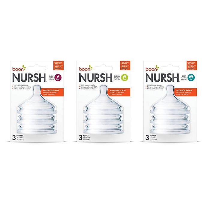 slide 7 of 7, Boon NURSH Standard-Neck Slow-Flow Nipples - Clear, 3 ct