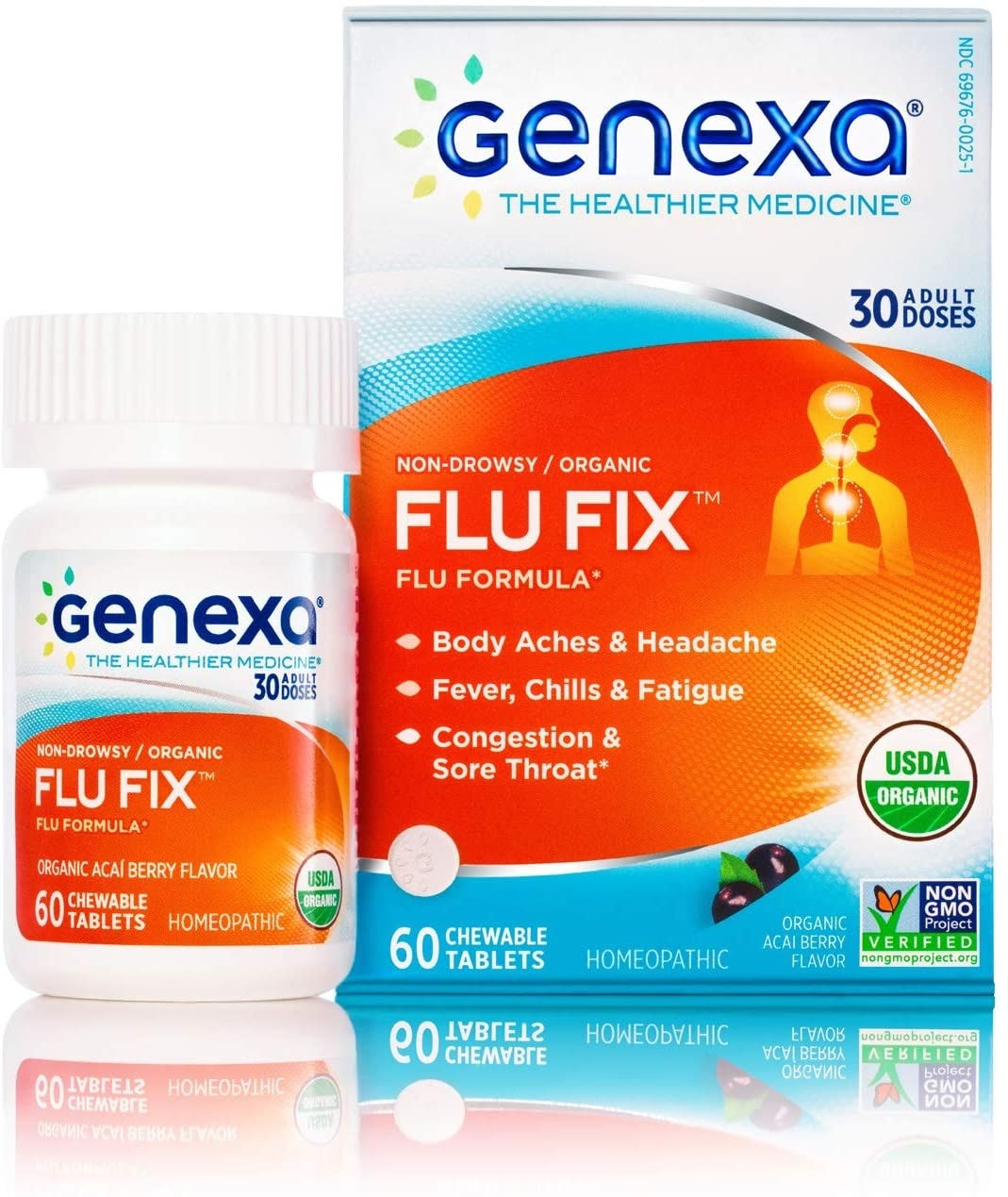 slide 1 of 1, Genexa Organic Non-Drowsy Flu Fix, 60 ct