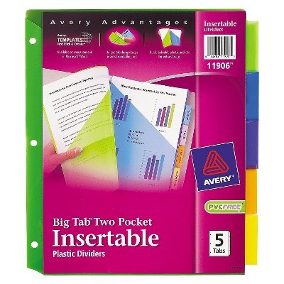 slide 1 of 1, Avery Insertable 5 Tab Double Pocket Dividers, 5 ct