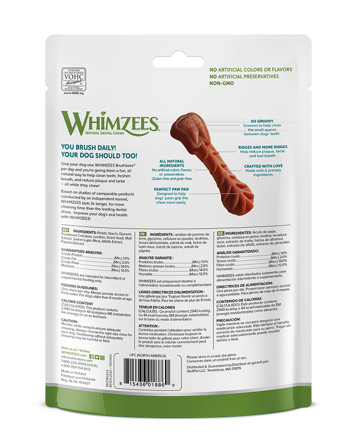 slide 3 of 4, Whimzees Brushzees Small Dogs (15-25 lbs) Dental Treats 14 ea, 1 ct