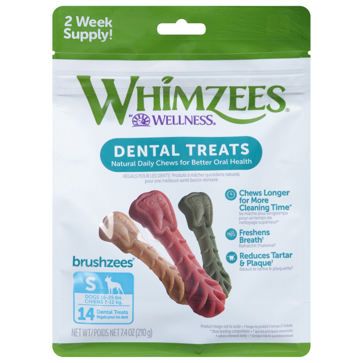 slide 1 of 4, Whimzees Brushzees Small Dogs (15-25 lbs) Dental Treats 14 ea, 1 ct