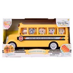 Honey Bee Acres Sunshine School Bus Vehicle with Lights, Sounds and Miniature Doll Figure, 2 Pieces