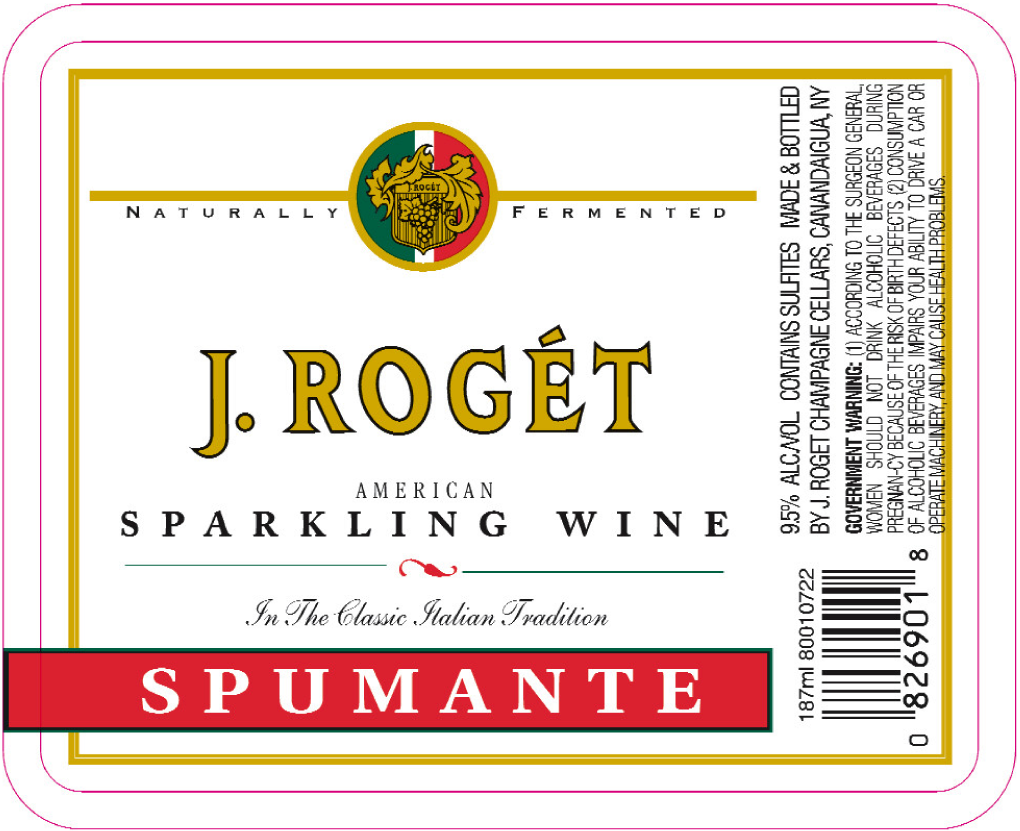 slide 3 of 3, J. Rogét Spumante White Sparkling Wine, 187 mL Mini Bottle, 6.32 fl oz