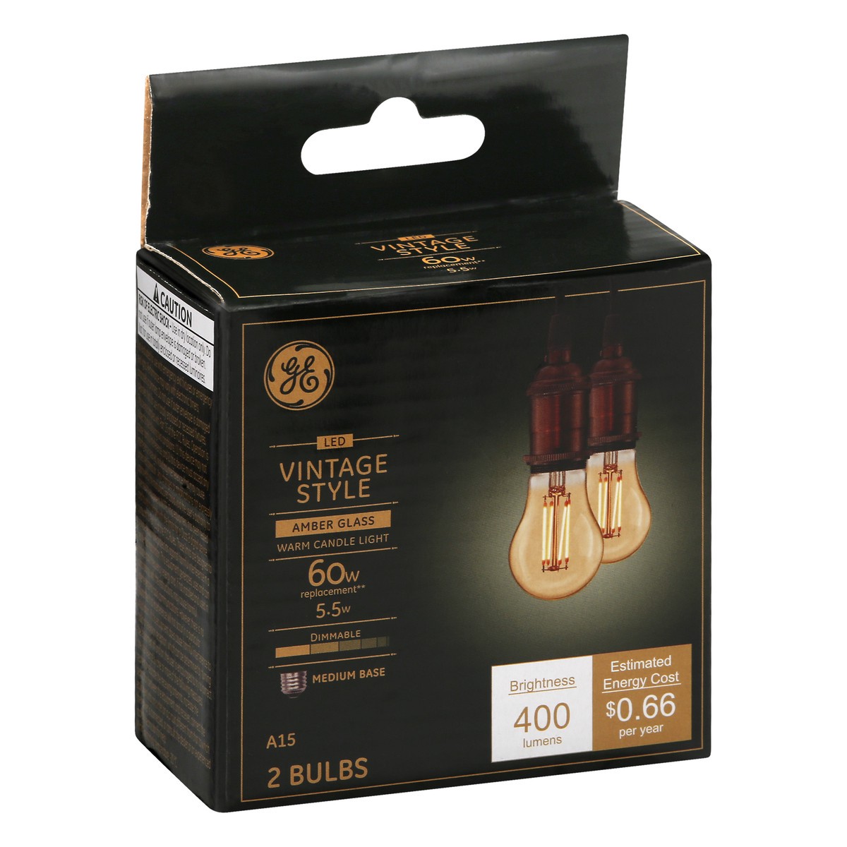 slide 5 of 8, GE LED Vintage Style Warm Candle Light Amber Glass 5.5 Watts Light Bulbs 2 ea, 2 ct