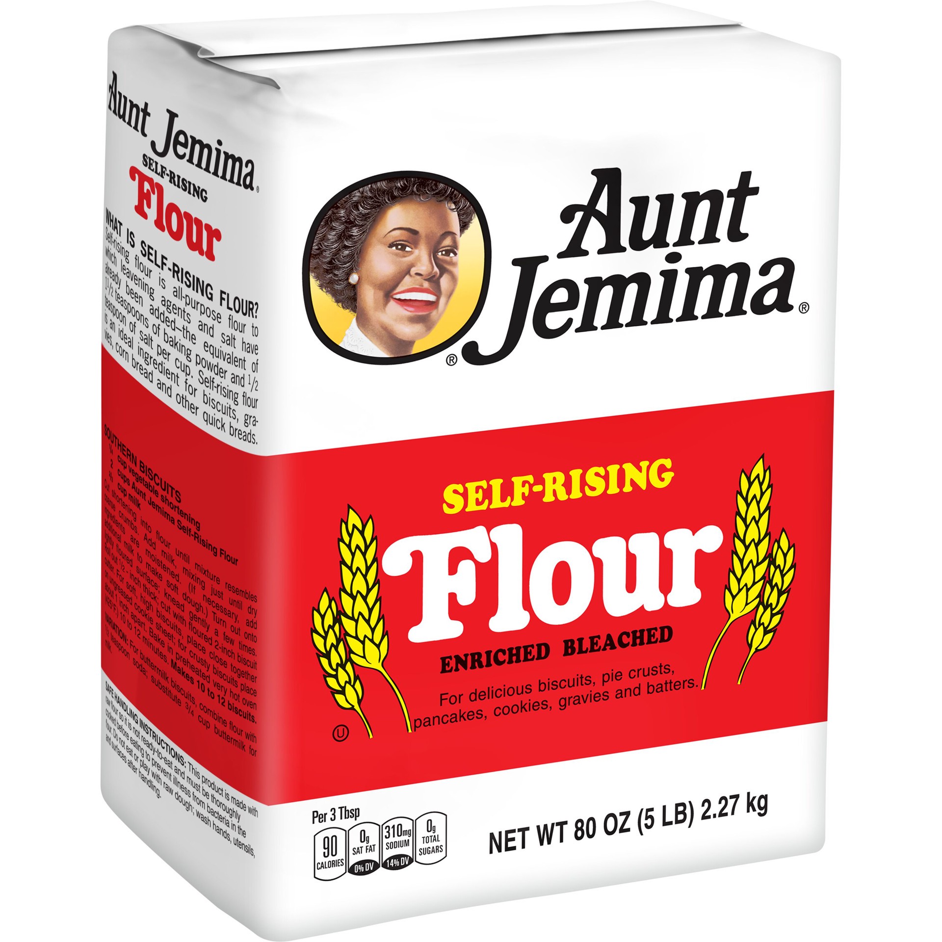 slide 1 of 6, Aunt Jemima Self-Rising Flour Enriched Bleached 80 Ounce Bag, 80 oz