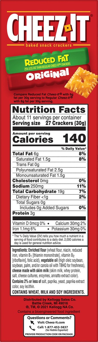 slide 6 of 8, Cheez-It Baked Snack Cheese Crackers, Reduced Fat Original, 11.5 oz, 11.5 oz
