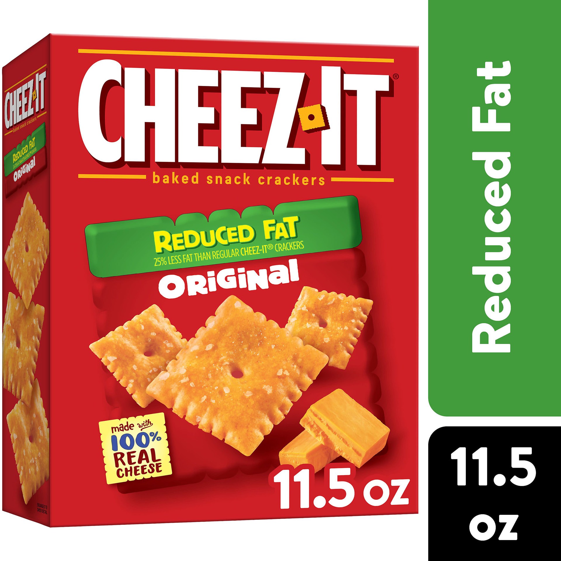 slide 1 of 8, Cheez-It, Baked Snack Cheese Crackers, Reduced Fat Original, Made with 100% Real Cheese, 11.5oz Box, 11.5 oz