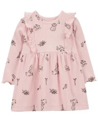 Carter's Baby Paris-Print Long-Sleeve Dress - Pink Pink 12M