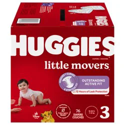Huggies Little Movers Baby Diapers, Size 3, 76 Ct