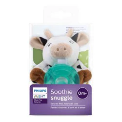 Philips Avent Soothie Snuggle Pacifier Holder with Pacifier, 0+ Months, Cow