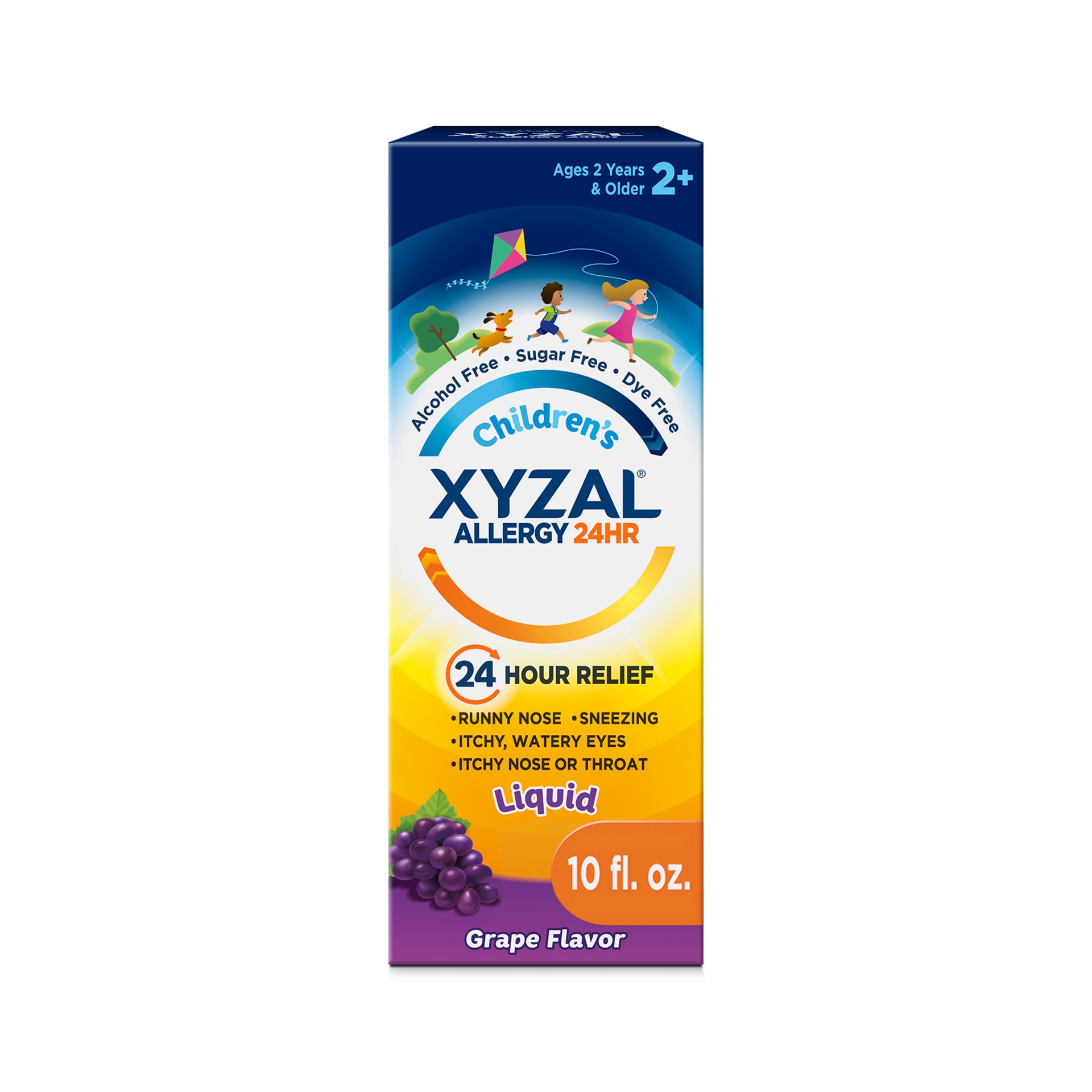 slide 1 of 7, Xyzal Children's 24 Hour Allergy Relief Medicine for Kids, Levocetirizine Dihydrochloride Liquid Antihistamine, Grape, 10 Fl. oz., 10 oz