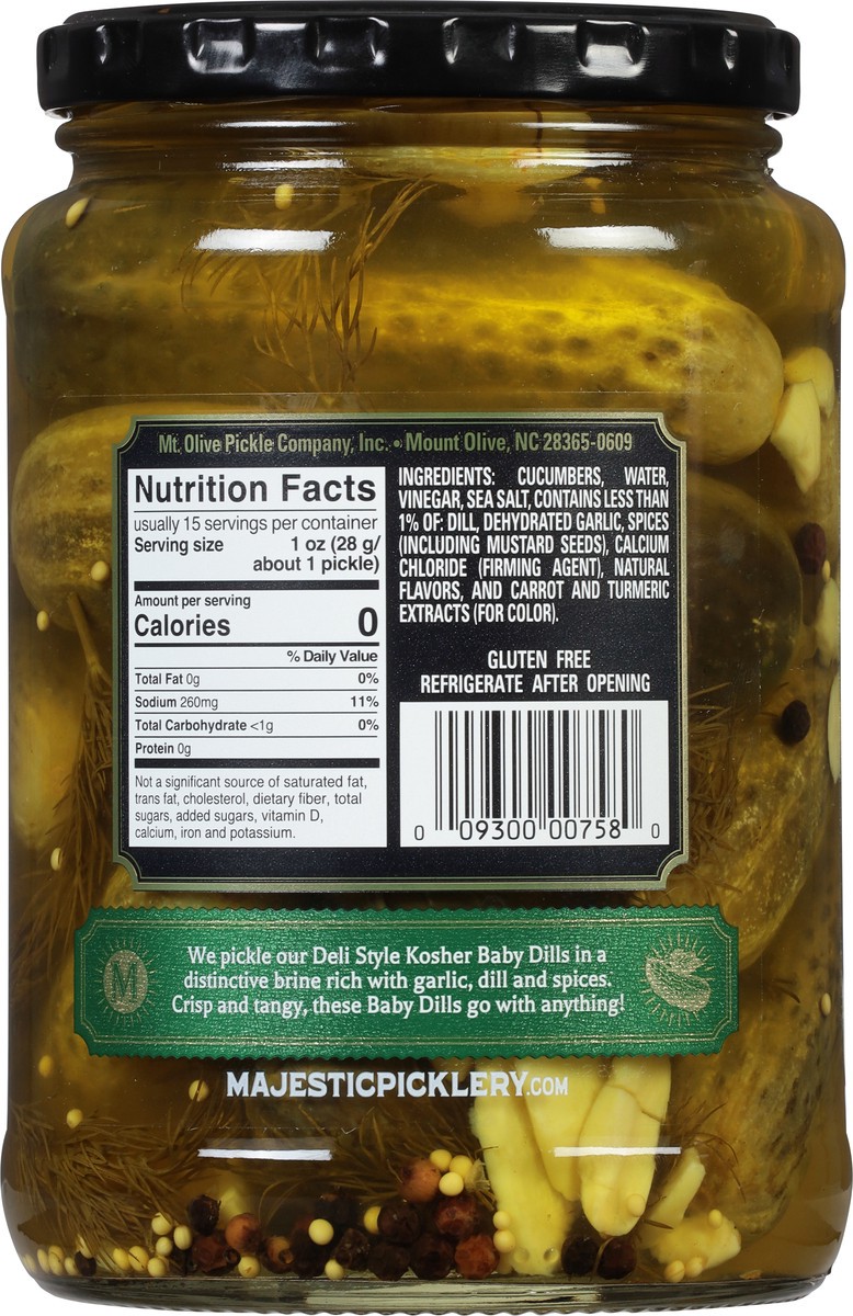 slide 8 of 9, Majestic Picklery Premium Deli Style Kosher Baby Dill Pickles - 24 fl oz jar, 24 fl oz
