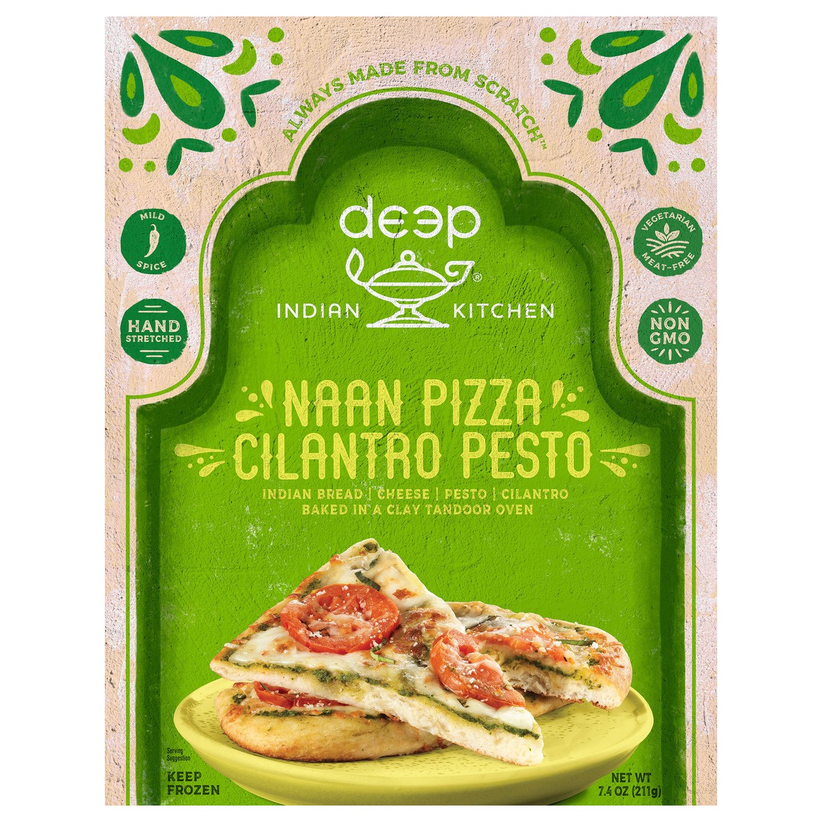 slide 1 of 7, Deep Indian Kitchen Cilantro Pesto Naan Pizza, 7.4 oz