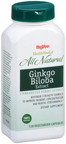 slide 1 of 1, Hy-Vee HealthMarket All Natural Ginkgo Biloba Extract Dietary Supplement Vegetarian Capsules, 120 ct