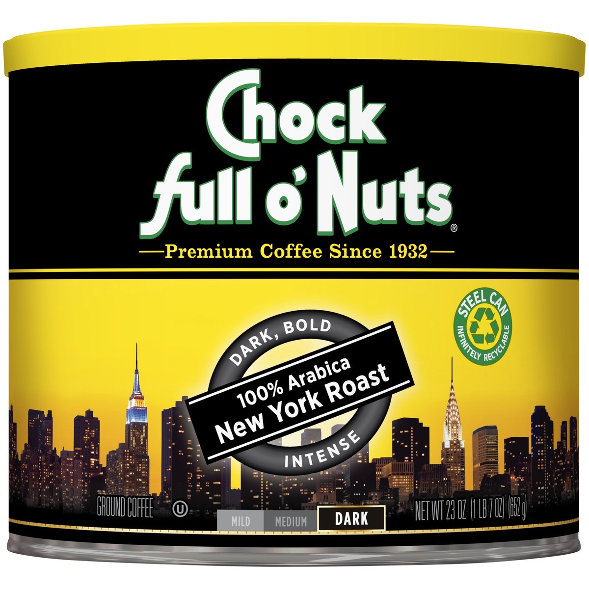 slide 4 of 7, Chock Full o'Nuts New York 100% Arabica Dark Roast Can - 23oz, 23 oz