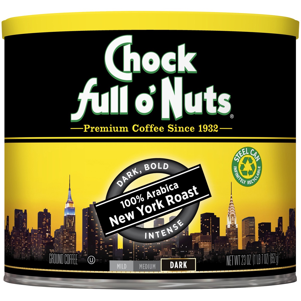 slide 5 of 7, Chock Full o'Nuts New York 100% Arabica Dark Roast Can - 23oz, 23 oz