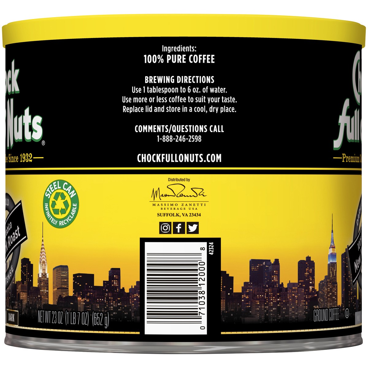 slide 6 of 7, Chock Full o'Nuts New York 100% Arabica Dark Roast Can - 23oz, 23 oz