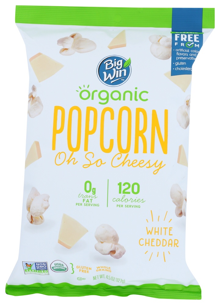 slide 1 of 4, Big Win Organic White Cheddar Popcorn, 4.5 oz