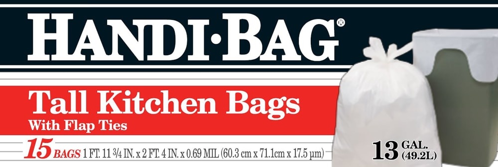 slide 1 of 1, Handi-Bag Flap Tie Tall Kitchen Bags, 15 ct; 13 gal