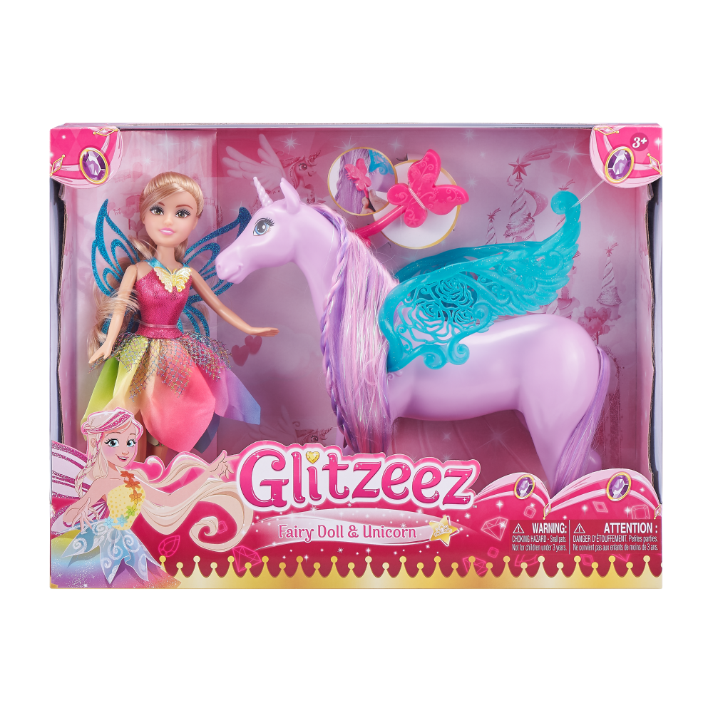 slide 1 of 1, ZURU Glitzeez Fairy Doll & Unicorn, 10.5 in