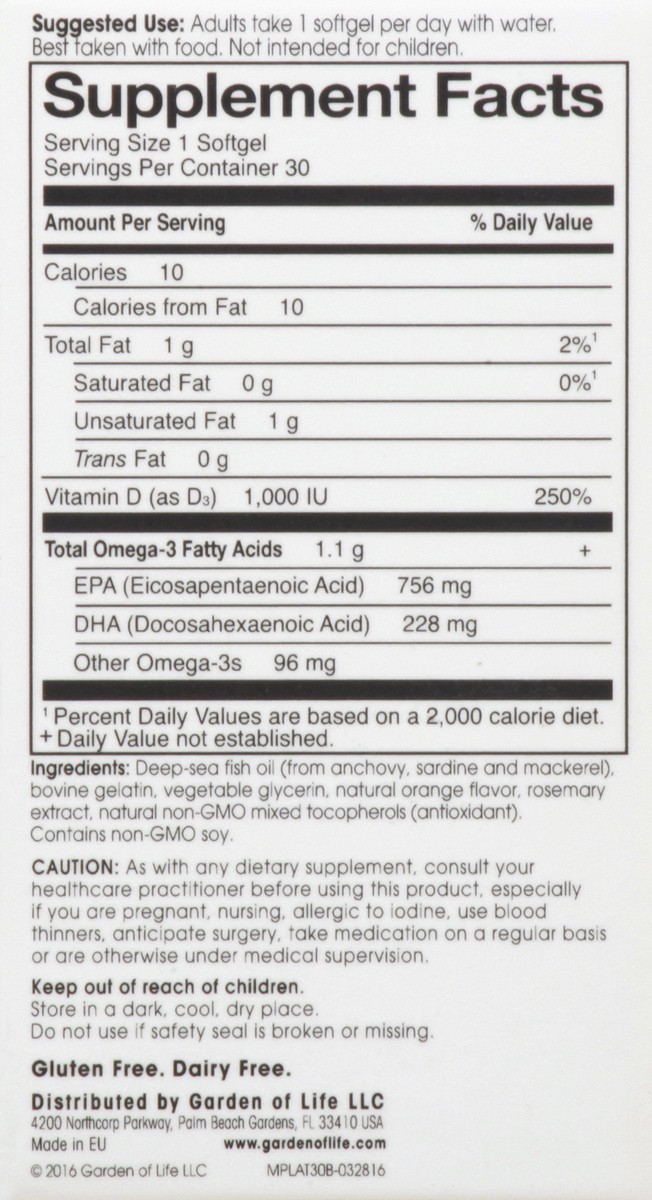 slide 9 of 9, Garden of Life Platinum Softgels Orange Flavor Omega-3 Fish Oil 30 ea, 30 ct