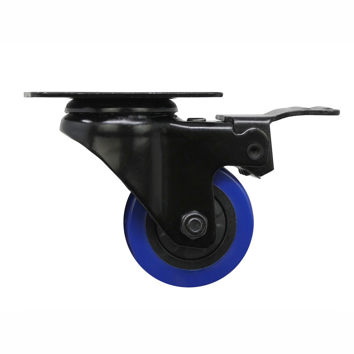 slide 1 of 21, Super Sliders 2 inch Polyurethane Swivel Caster with Total-Lock Brake, 135 lb Capacity, Blue, 2 in