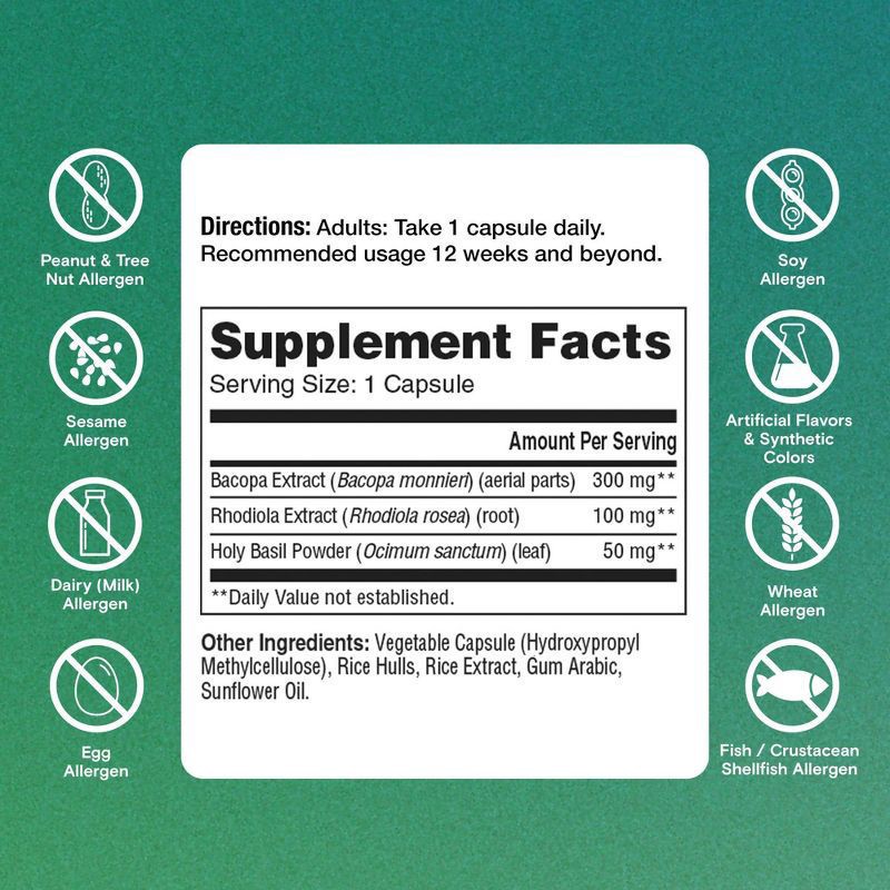 slide 3 of 7, One A Day Cognitive Support with Bacopa and Rhodiola 30 Capsules, 30 ct