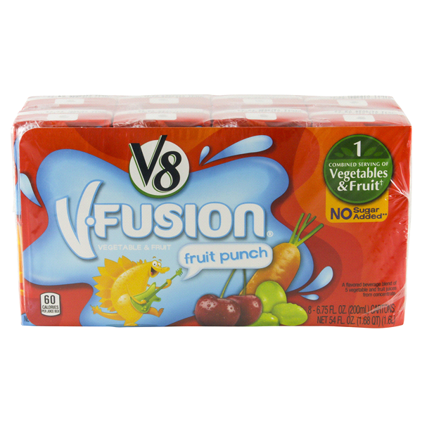 slide 1 of 1, V8 V-Fusion Fruit Punch Vegetable & Fruit Beverage, 8 ct