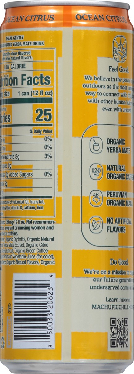 slide 4 of 9, Machu Picchu Energy Zero Sugar Yerba Mate Ocean Citrus Energy Drink- 12 fl oz, 12 fl oz