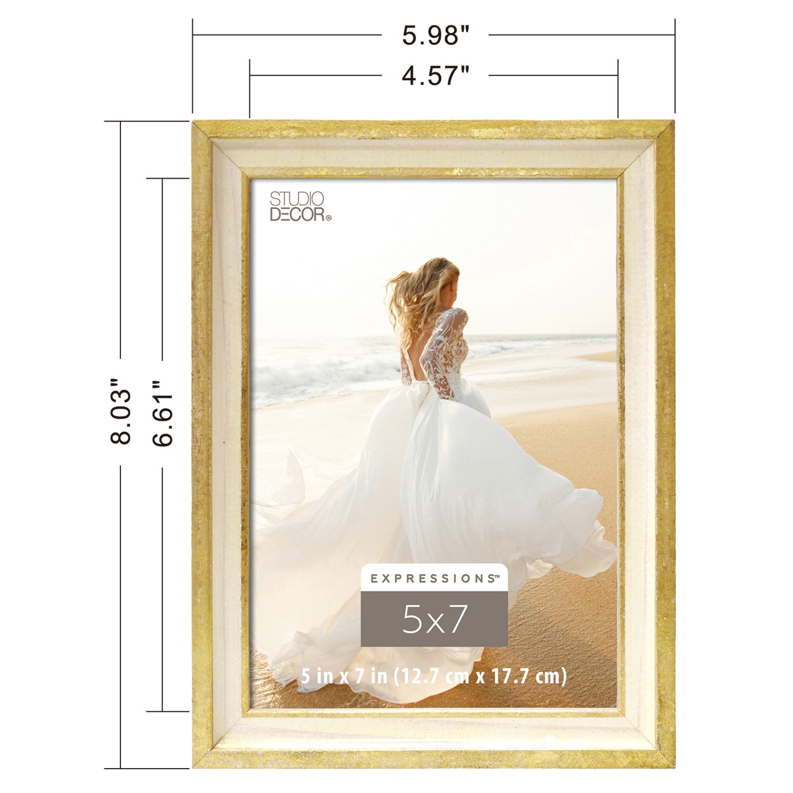 slide 4 of 5, Expressions Cream & Gold Leaf Frame By Studio Decor, 5 in x 7 in