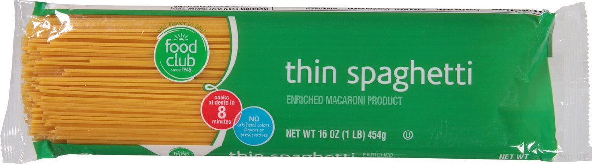 slide 9 of 11, Food Club Enriched Macaroni Product, Thin Spaghetti, 16 oz