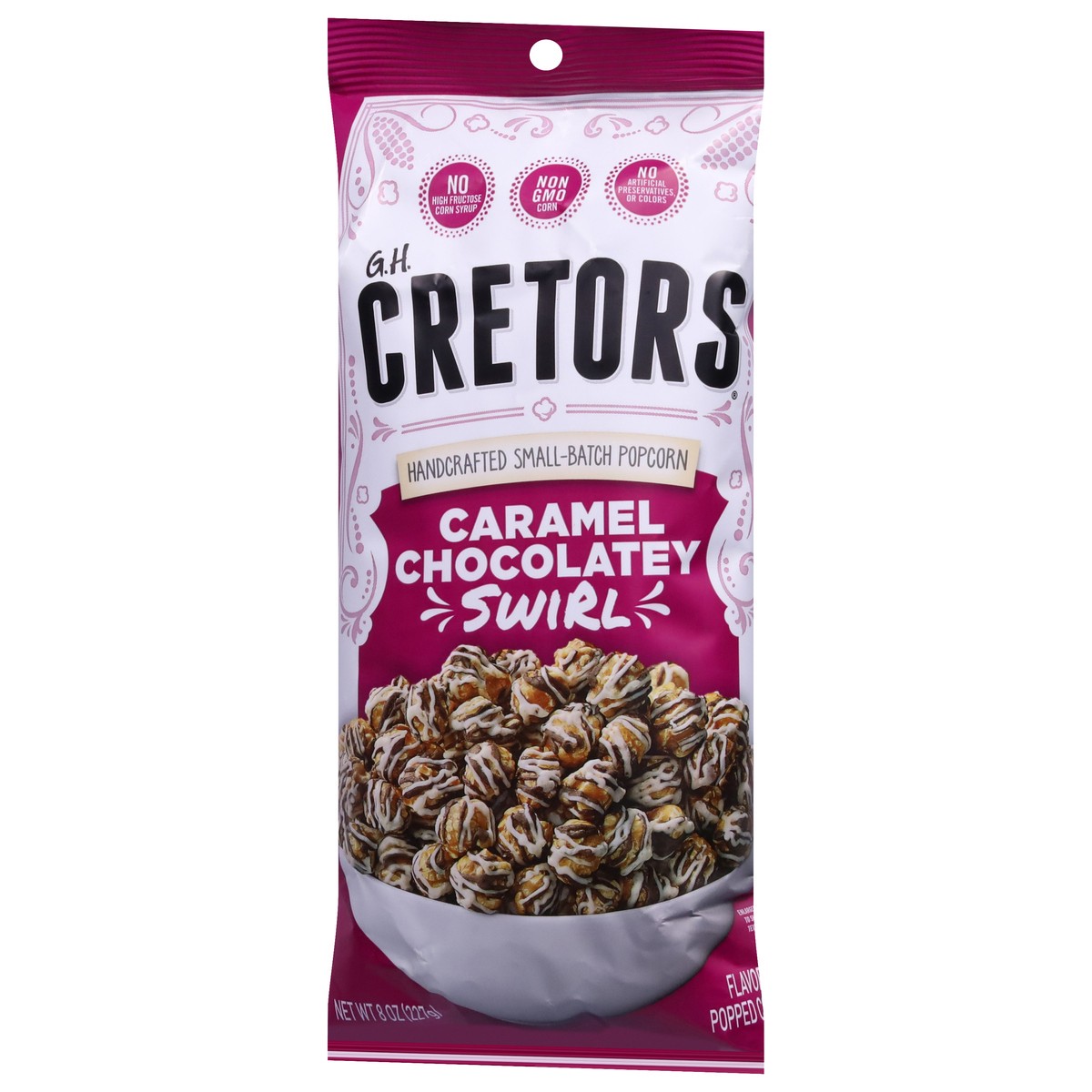 slide 12 of 14, GH Cretors Swirl Caramel Chocolatey Flavored Popped Corn 8 oz, 8 oz
