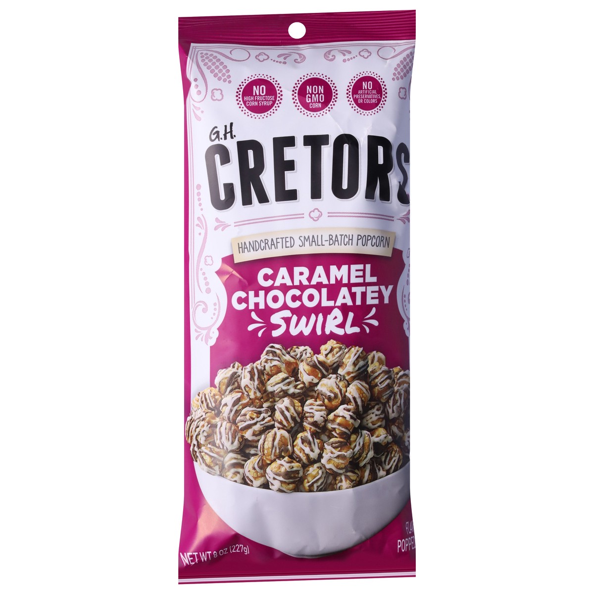slide 6 of 14, GH Cretors Swirl Caramel Chocolatey Flavored Popped Corn 8 oz, 8 oz