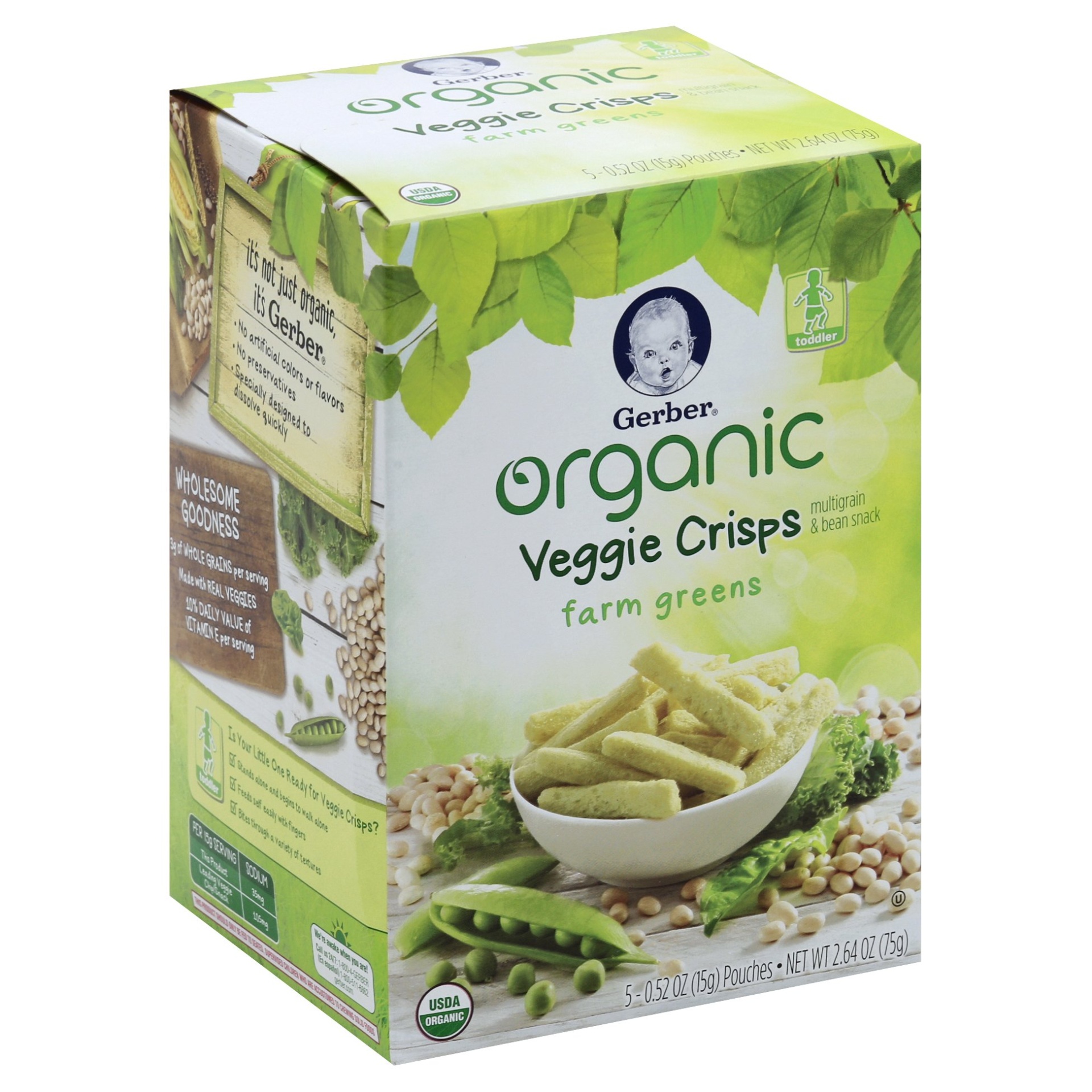 slide 1 of 5, Gerber Organic Veggie Crisps, Farm Greens, 5 ct; 0.52 oz