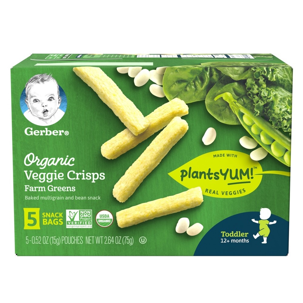 slide 5 of 5, Gerber Organic Veggie Crisps, Farm Greens, 5 ct; 0.52 oz