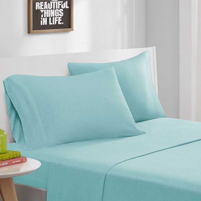 slide 1 of 4, Intelligent Design Jersey Knit Queen Sheet Set - Aqua, 1 ct