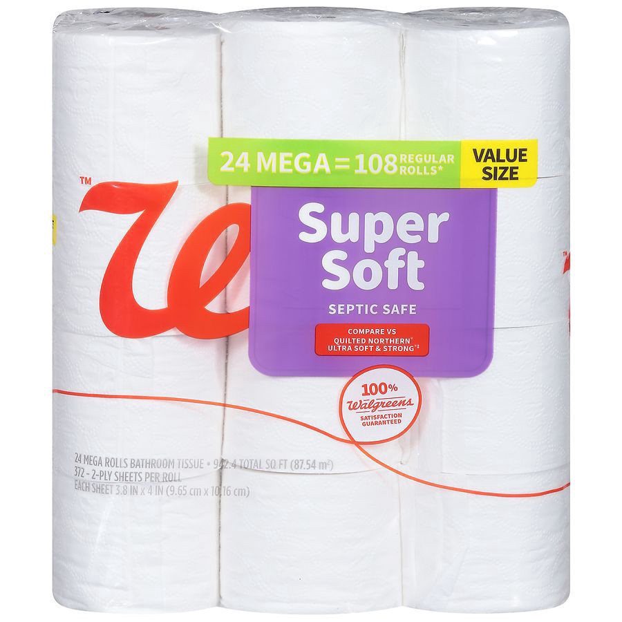 slide 1 of 5, Walgreens Super Soft Mega Bath Tissue Value Size, 372 ct x 24 ct
