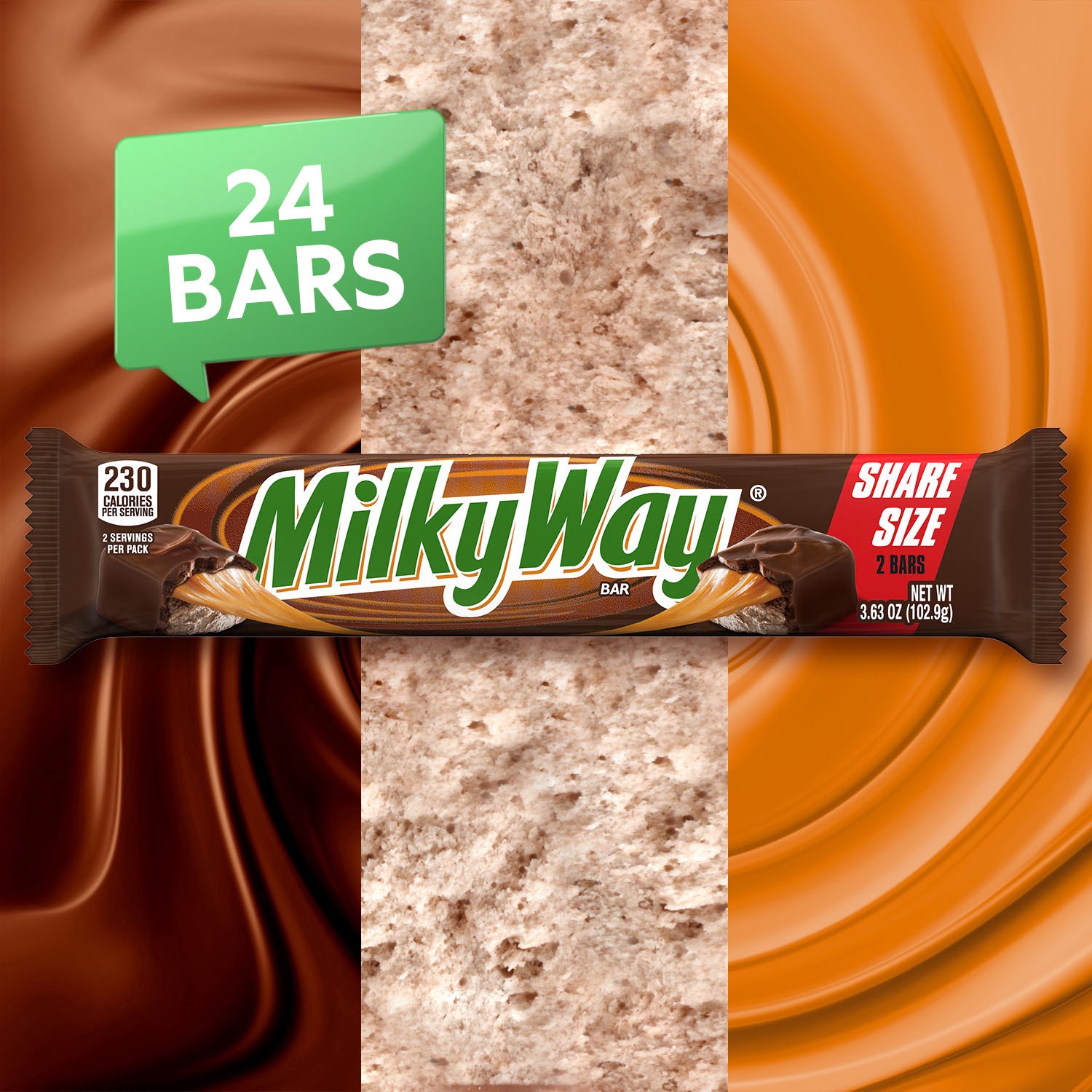 slide 7 of 8, Milky Way MILKY WAY Candy Milk Chocolate Bulk Pack, Share Size, 3.63 oz Bars (Pack of 24), 87.12 oz