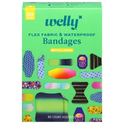 Welly Flex Fabric & Waterproof Assorted Bandages Refill Pack 80 Each
