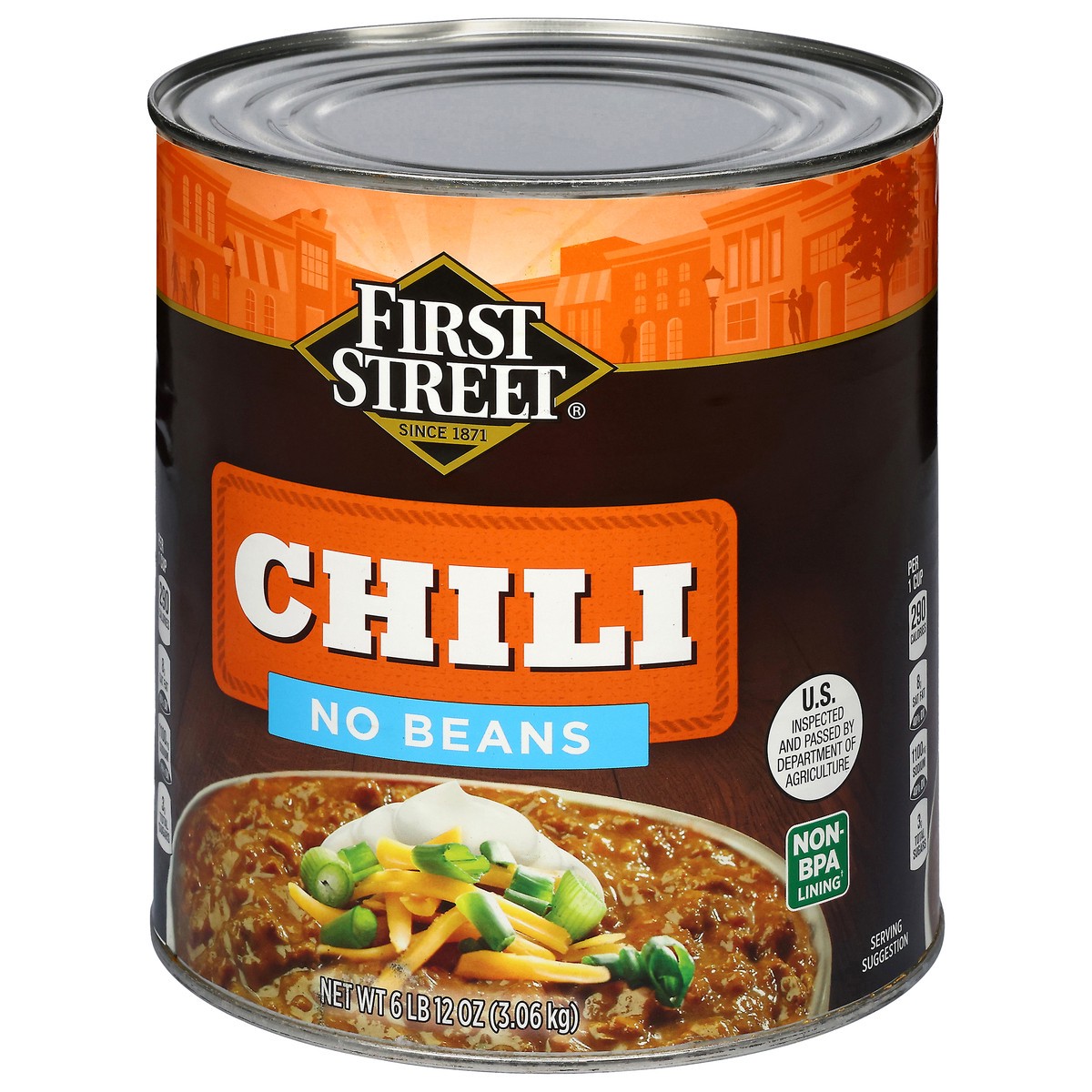 slide 3 of 4, First Street Chili No Beans, 108 oz