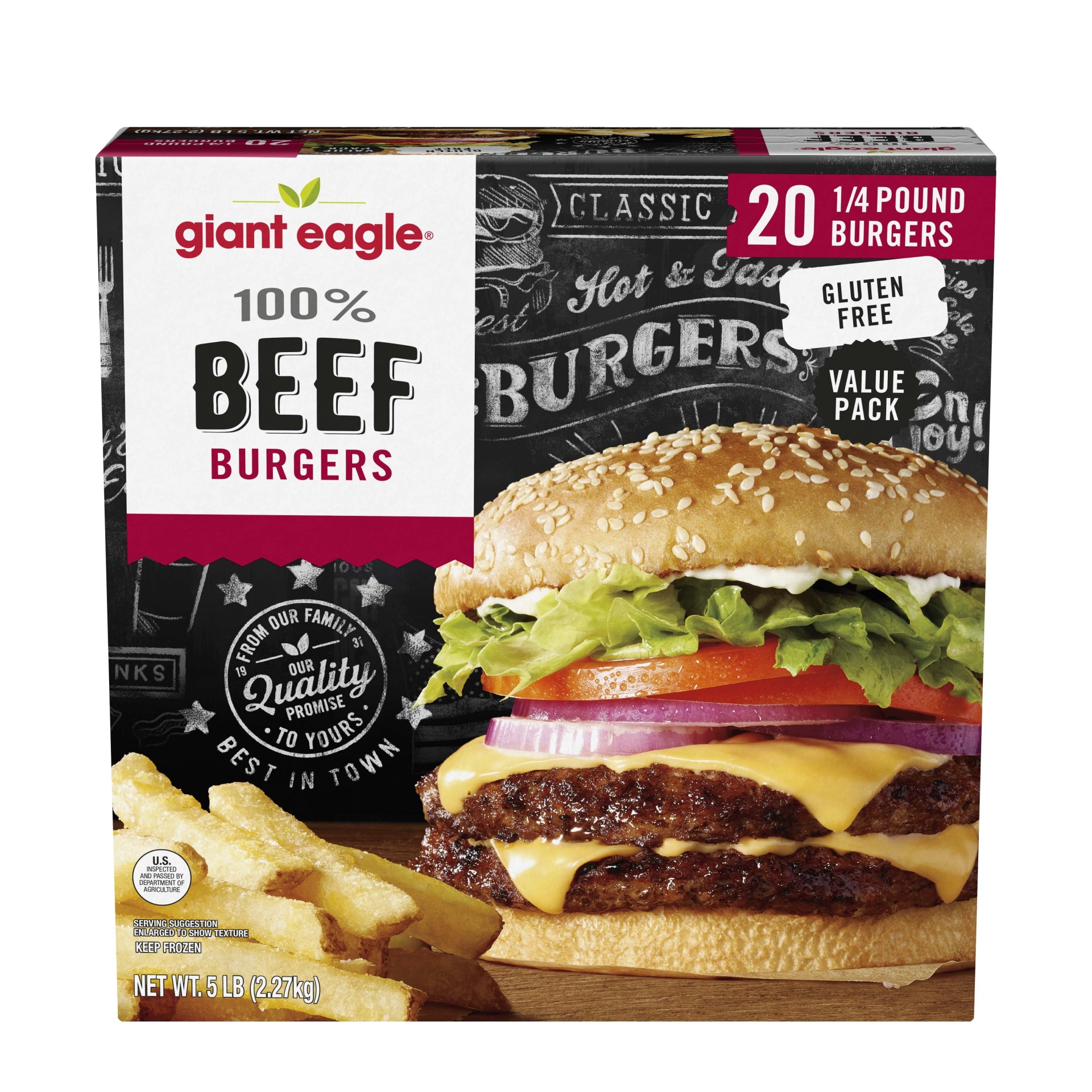 slide 1 of 1, Giant Eagle Gluten Free 100% Beef Burgers, 5 lb