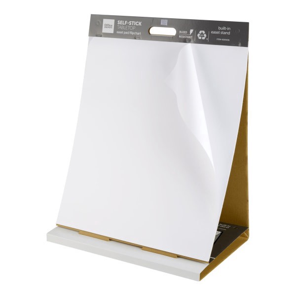 slide 4 of 5, Office Depot® Brand Self-Stick Tabletop Easel Pad, 20"" x 23"", 20 Sheets, 80% Recycled, White, 1 ct