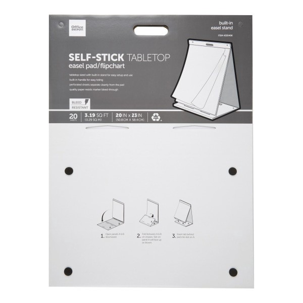 slide 5 of 5, Office Depot® Brand Self-Stick Tabletop Easel Pad, 20"" x 23"", 20 Sheets, 80% Recycled, White, 1 ct
